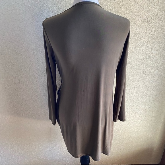 Boohoo Night Party Dress Side Tie Ruched Gathered Deep Plunge Army Green: 10 - Picture 5 of 11